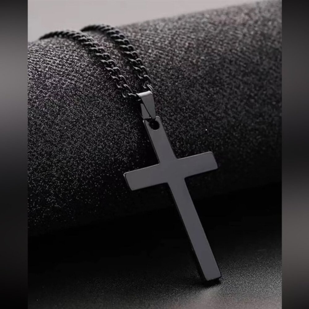 Men Black Cross Charm Necklace Jewelry Gift